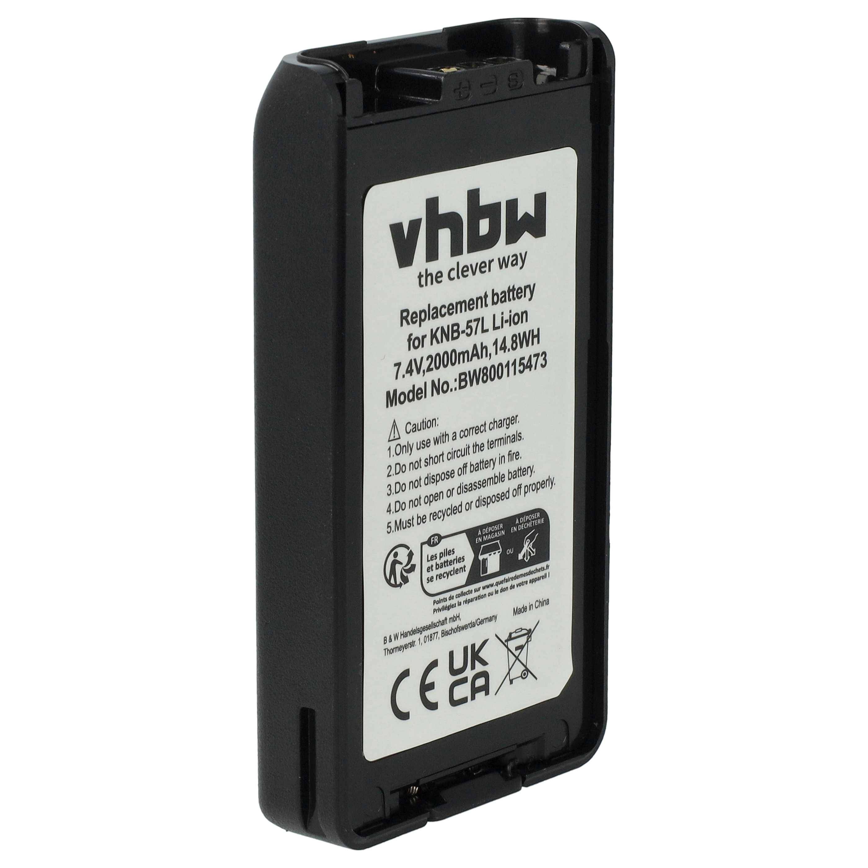 vhbw Akku kompatibel mit Kenwood TK-3360M, TK-3360E Funkgerät, Walkie Talkie (2000 mAh, 7,4 V, Li-Ion)