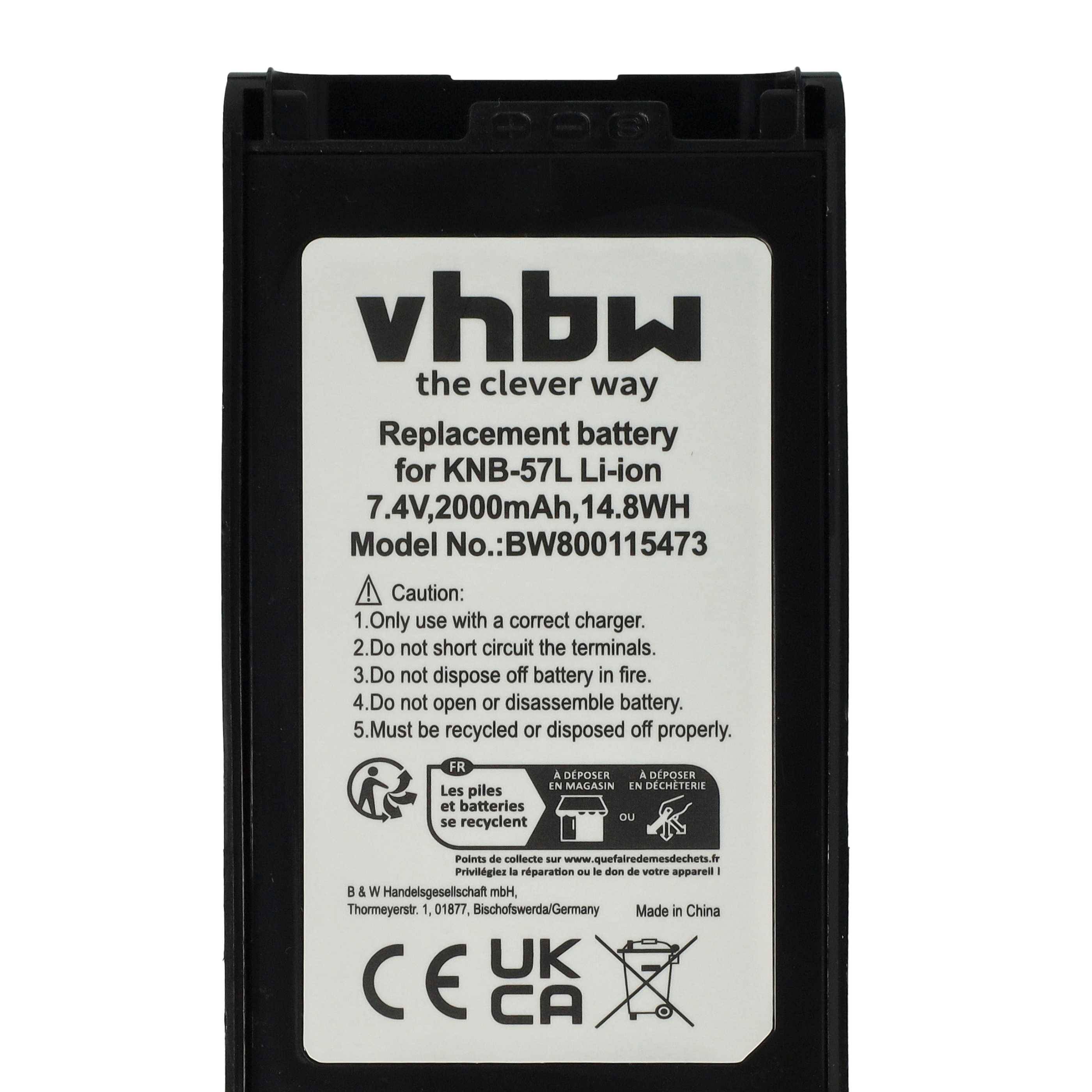 vhbw Akku Ersatz für Kenwood KNB-35L, KNB-35Li, KNB-26A, KNB-35, KNB-26N, KNB-25N, KNB-26 für Funkgerät, Walkie Talkie (2000 mAh, 7,4 V, Li-Ion)
