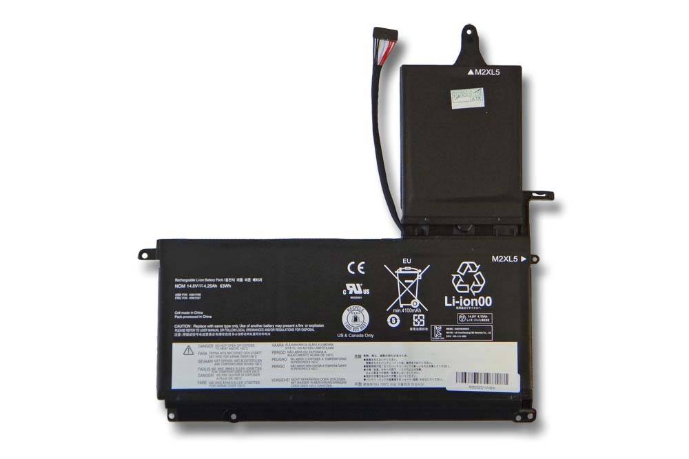 vhbw Akku Ersatz für Lenovo 45N1167, PXD3X2, 45N1165, 45N1166, 45N1164 für Notebook (4250 mAh, 14,8 V, Li-Ion)
