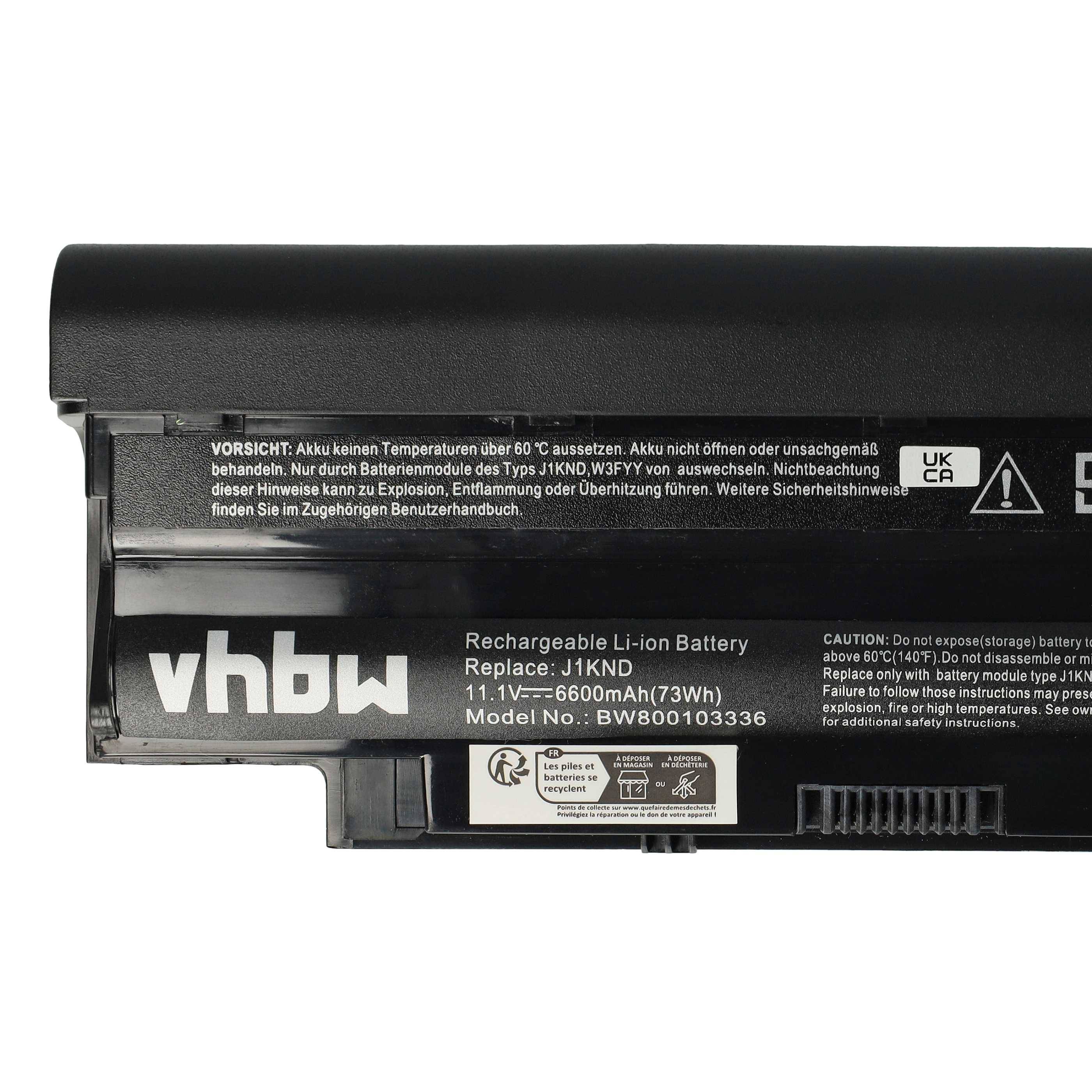 vhbw Akku Ersatz für Dell 451-11510, 4T7JN, 40Y28, 6P6PN, 7XFJJ, 5XF44, 4YRJH, 4YRJY für Notebook (6600 mAh, 11,1 V, Li-Ion)