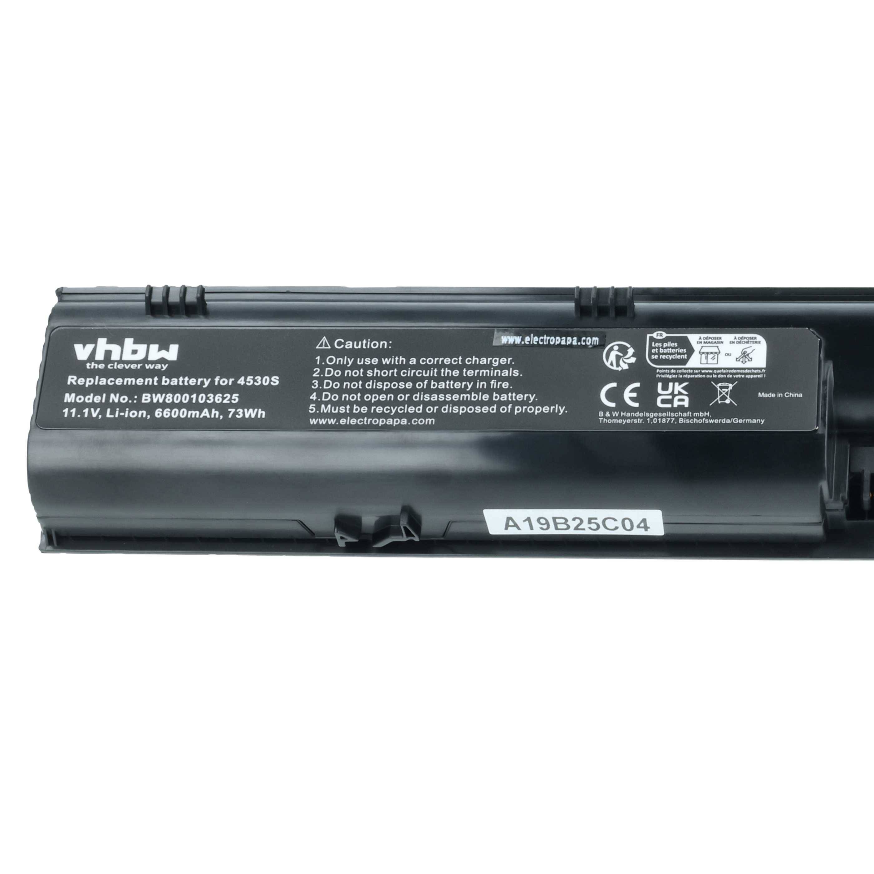Ersatzbatterie für Laptops, Modell-Nr. BWB00013625, 11,1V, Li-Ion, 6600mAh, 73Wh. Enthält Gebrauchswarnungen und CE-Zertifizierung.