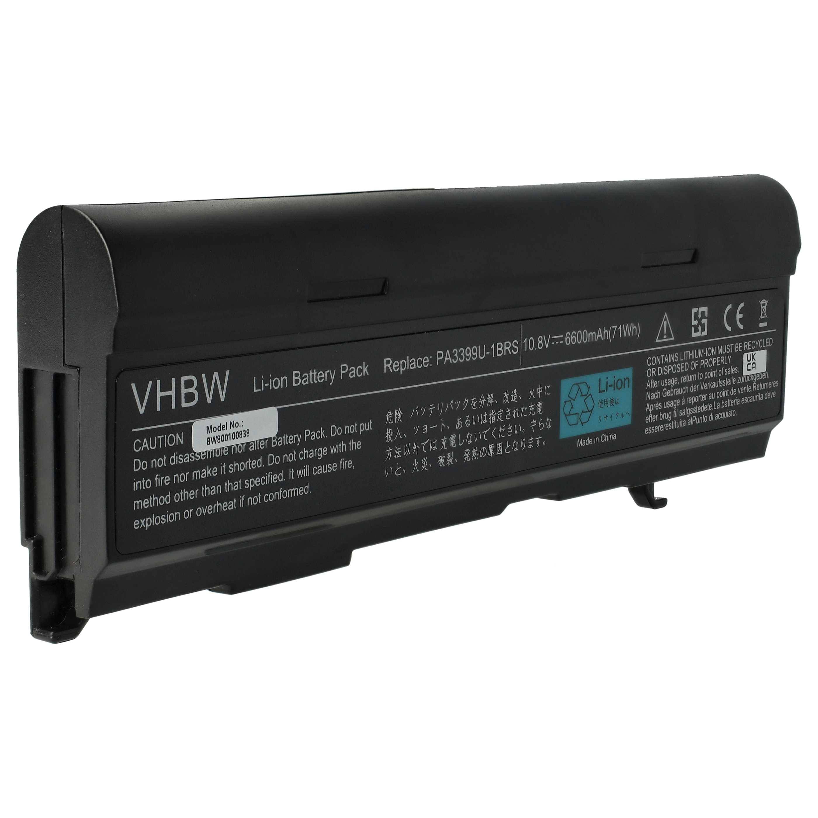 vhbw Akku Ersatz für Toshiba PA3399U-1BAS, PA3399U-1BRS, PA3399U-2BAS, PA3399U-2BRS für Notebook (6600mAh, 10,8V, Li-Ion)