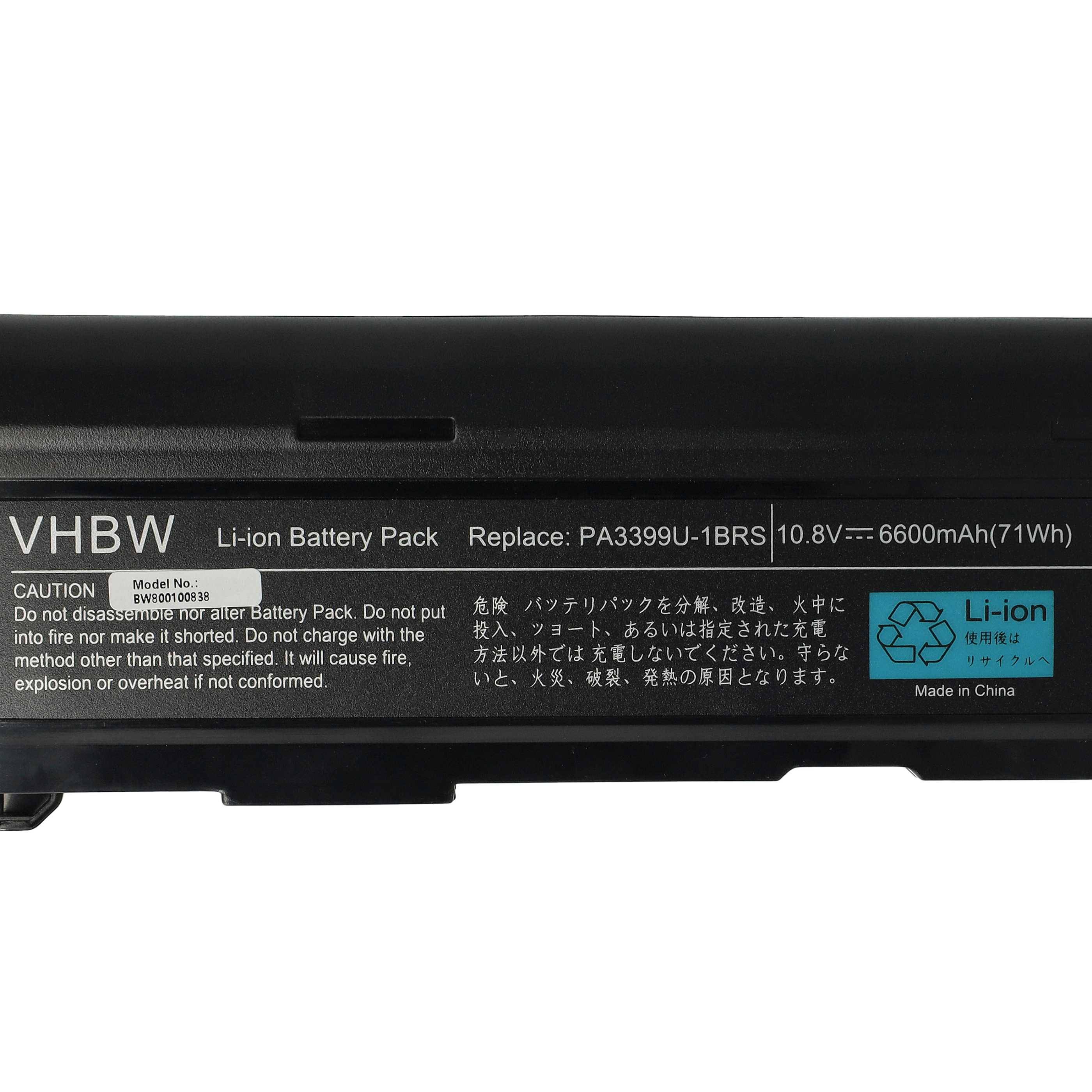 vhbw Akku Ersatz für Toshiba PA3399U-1BAS, PA3399U-1BRS, PA3399U-2BAS, PA3399U-2BRS für Notebook (6600mAh, 10,8V, Li-Ion)