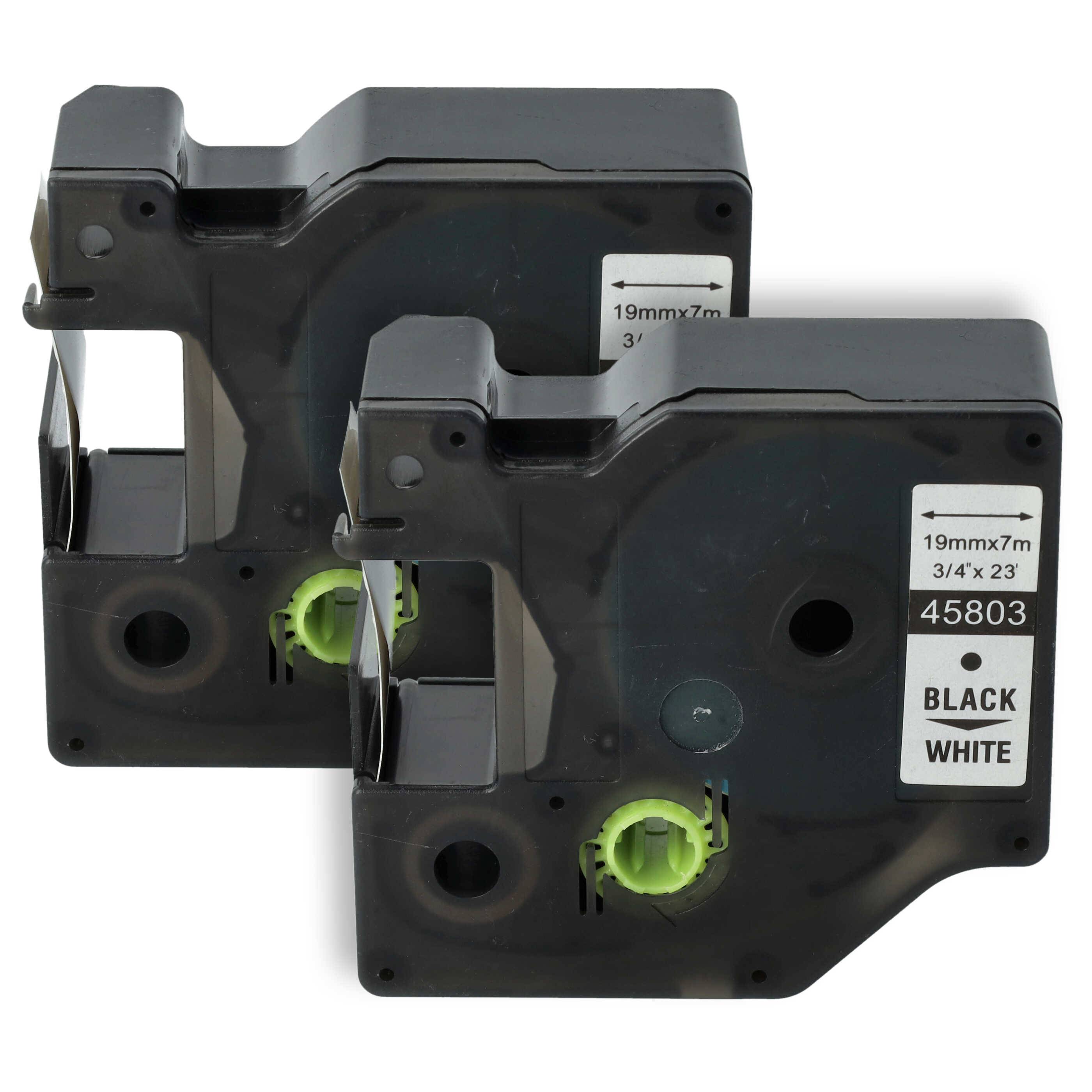 vhbw 2x Schriftband-Kassette kompatibel mit Dymo LabelManager 420P, 450D, 450, 500TS, 500 Etiketten-Drucker 7m x 19mm Schwarz auf Weiß, Kunststoff