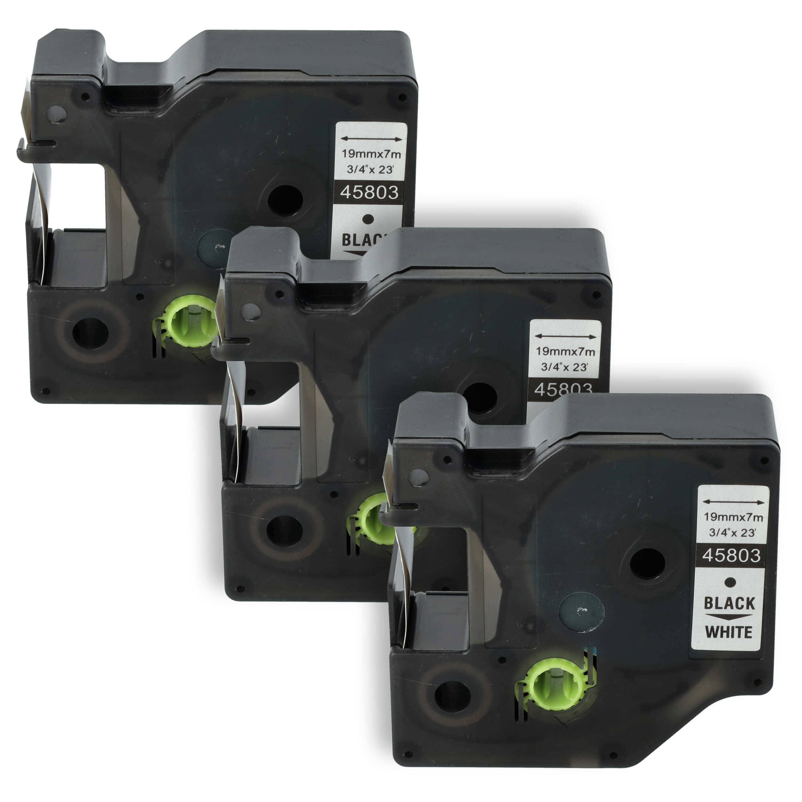 vhbw 3x Schriftband-Kassette kompatibel mit Dymo LabelWriter Duo 400, Duo, Duo 450 Etiketten-Drucker 7m x 19mm Schwarz auf Weiß, Kunststoff