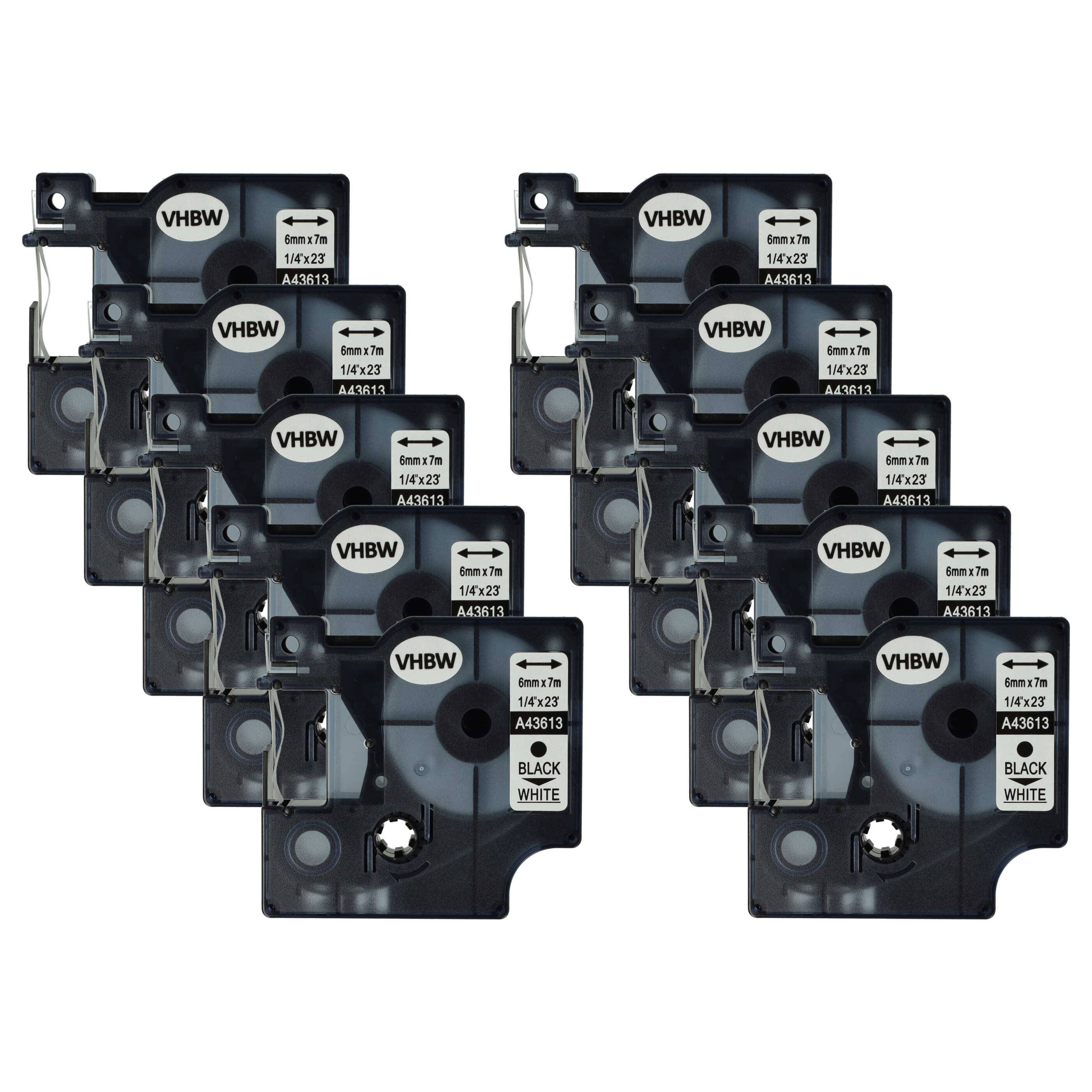 vhbw 10x Schriftband-Kassette kompatibel mit Dymo LabelManager 420P, 400, 450, 300, 350, 280, 360D, 350D Etiketten-Drucker 7m x 6mm Schwarz auf Weiß