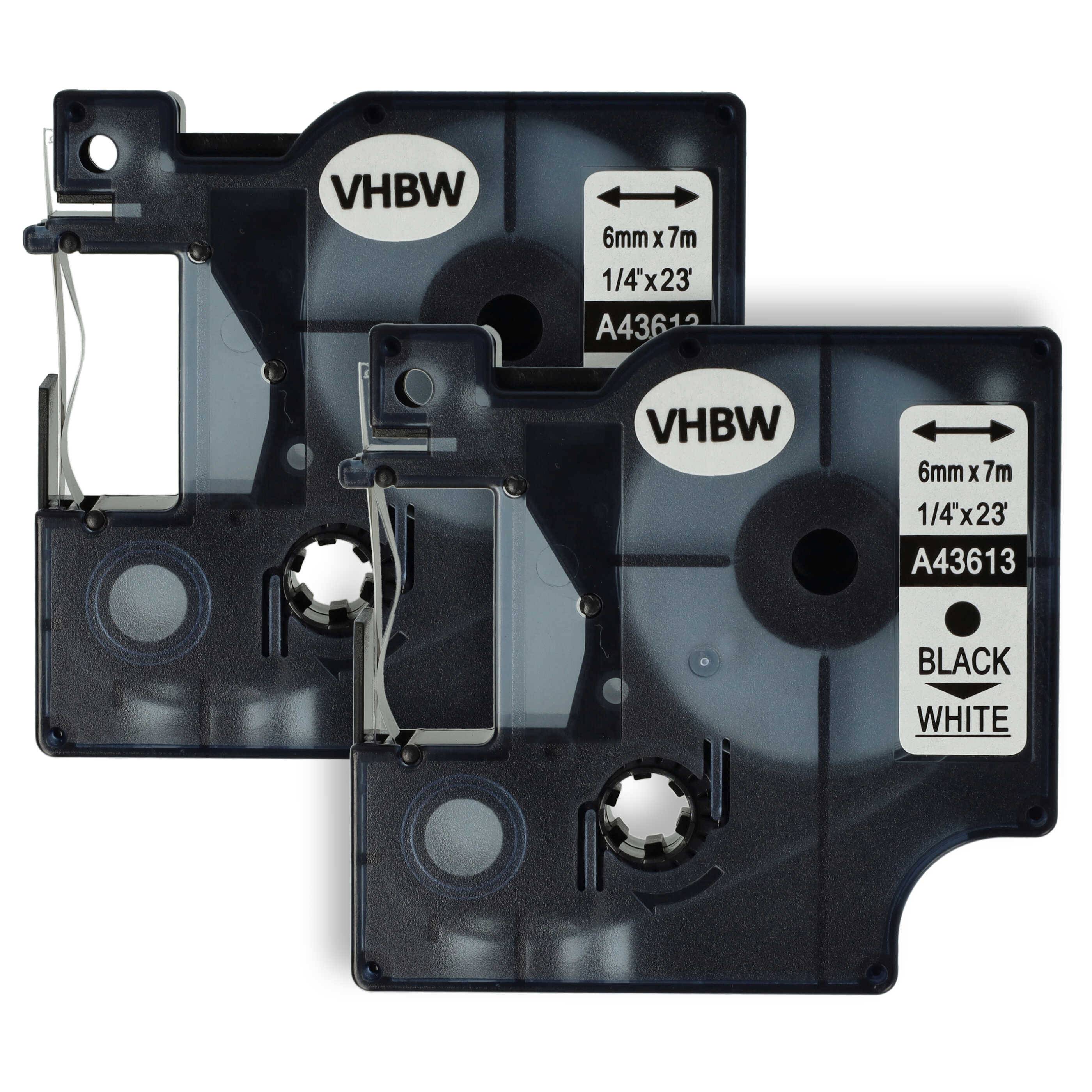 vhbw 2x Schriftband-Kassette kompatibel mit Dymo LabelWriter Duo 400, Duo, Duo 450 Etiketten-Drucker 7m x 6mm Schwarz auf Weiß