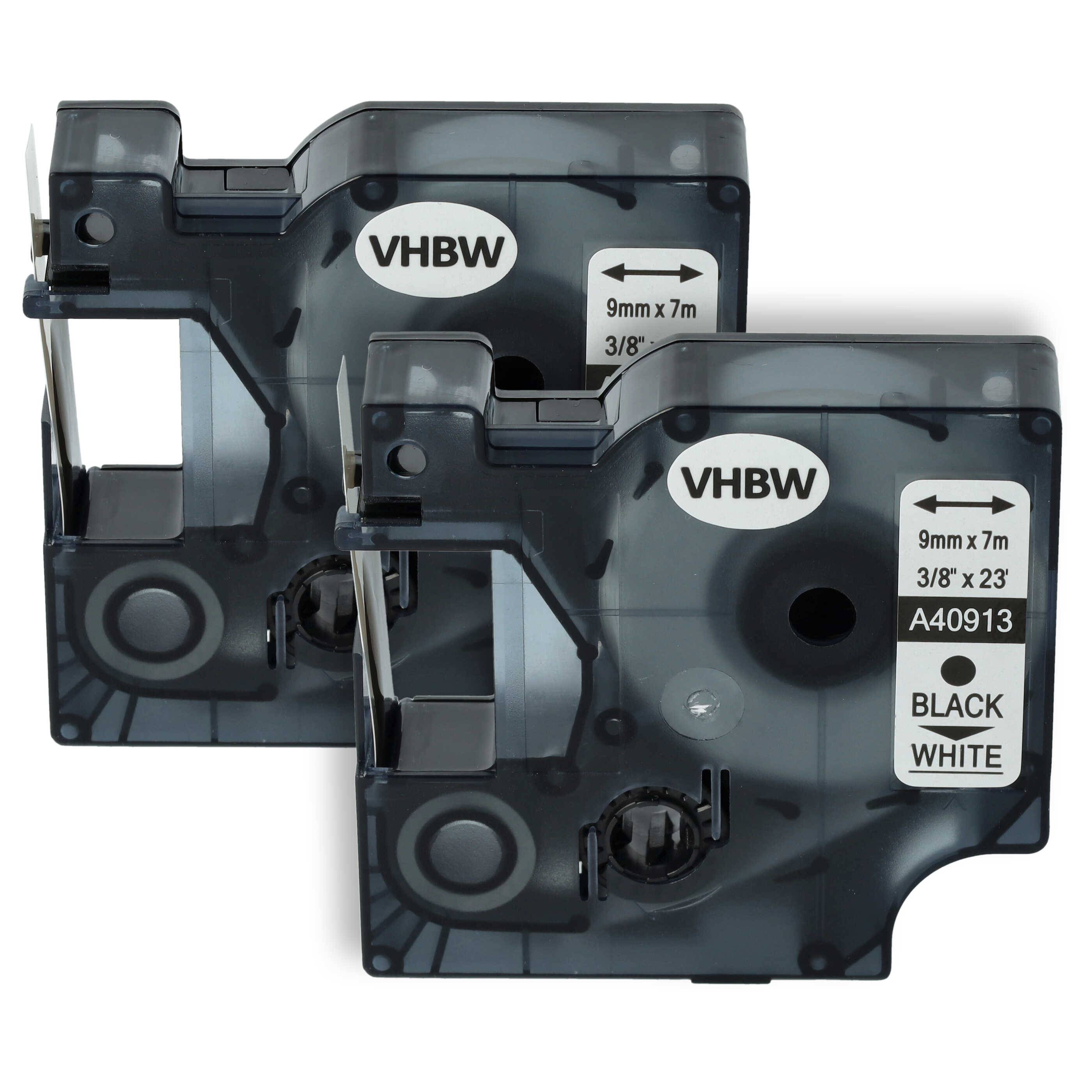 vhbw 2x Schriftband-Kassette kompatibel mit Dymo LabelManager 100, 210D, 120P, 200, 260P, 100 Plus, 160 Etiketten-Drucker 7m x 9mm Schwarz auf Weiß