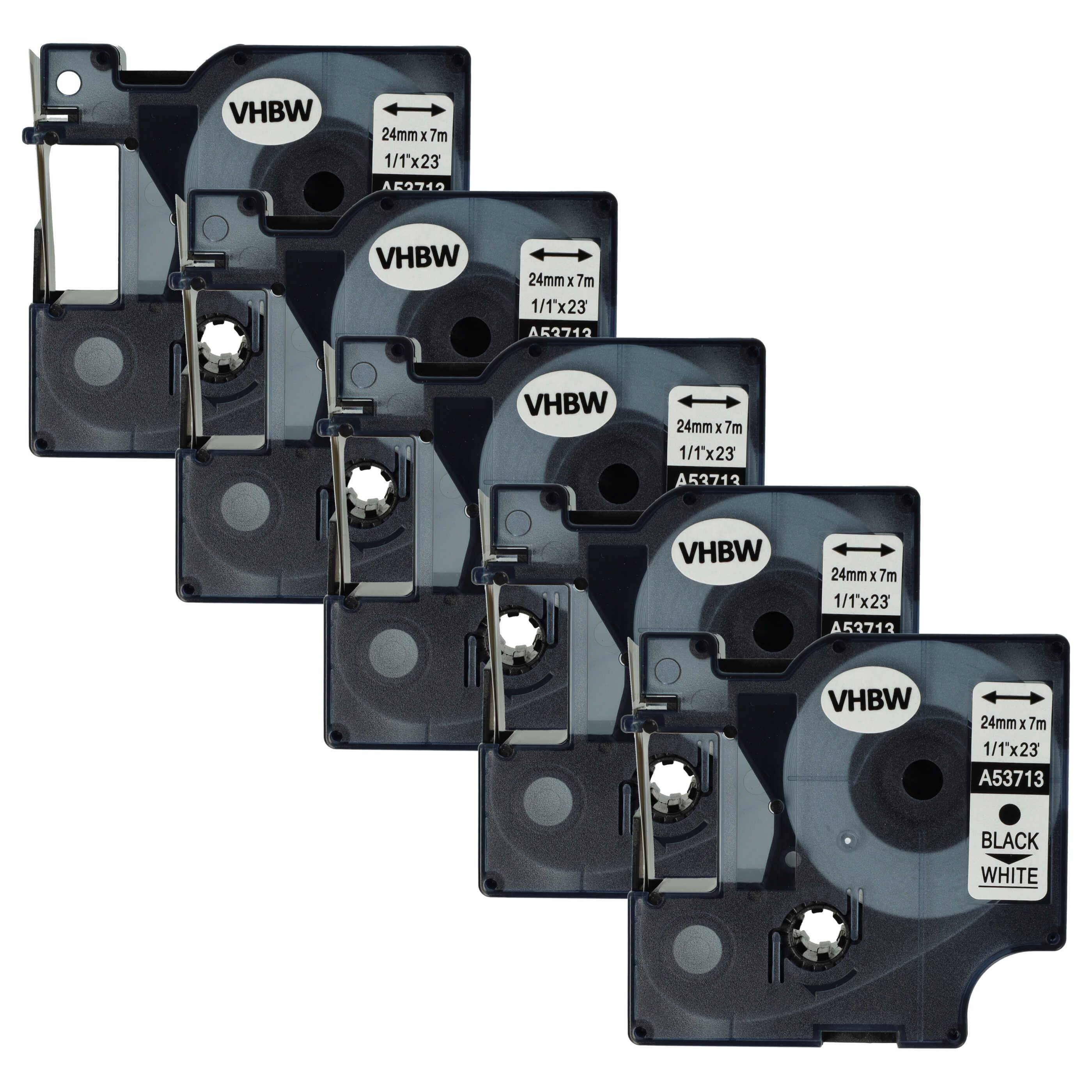 vhbw 5x Schriftband-Kassette kompatibel mit Dymo LabelMaker PC2, PC Etiketten-Drucker 7m x 24mm Schwarz auf Weiß