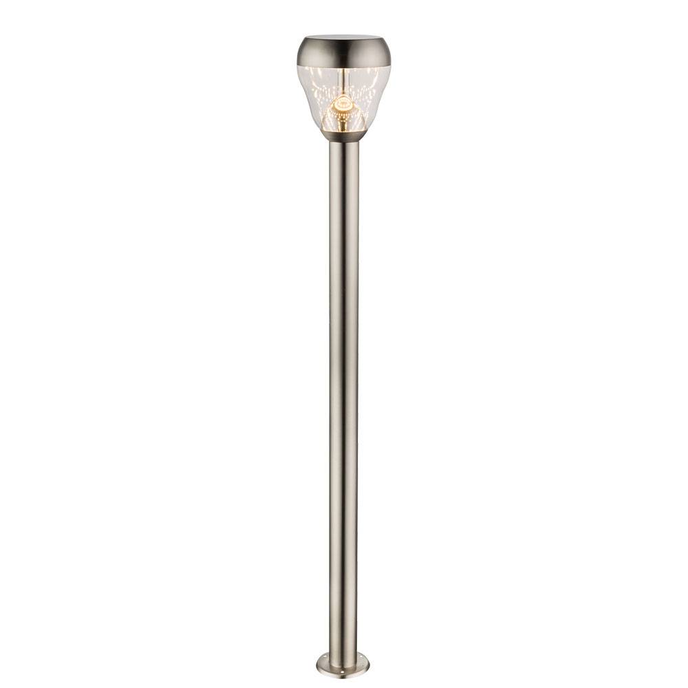 Standleuchte Außenleuchte Stehleuchte Stehlampe Edelstahl, Lampenschirm, Glas, klar, IP44 Spritzwasserfest, 1x LED 8 Watt 700 Lumen warmweiß, DxH: