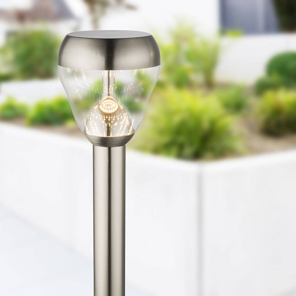 Standleuchte Außenleuchte Stehleuchte Stehlampe Edelstahl, Lampenschirm, Glas, klar, IP44 Spritzwasserfest, 1x LED 8 Watt 700 Lumen warmweiß, DxH: