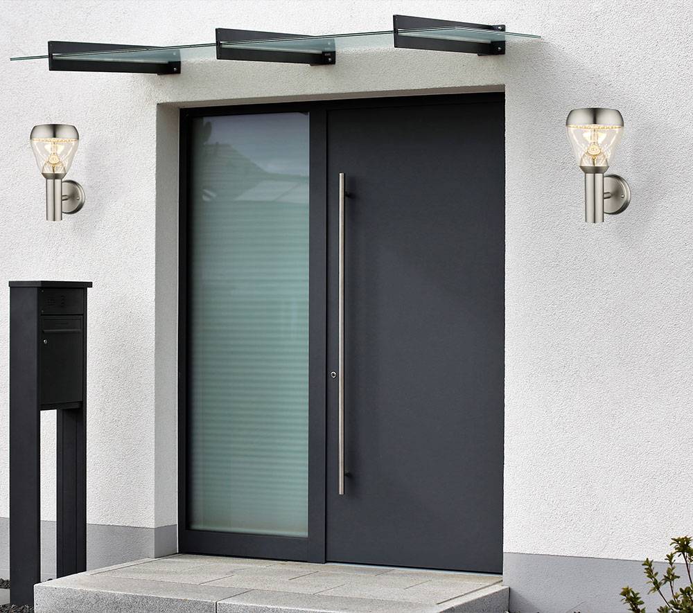 Design LED Wand Leuchte Glas Kugel Edelstahl Beleuchtung rund Außen Strahler Lampe IP44