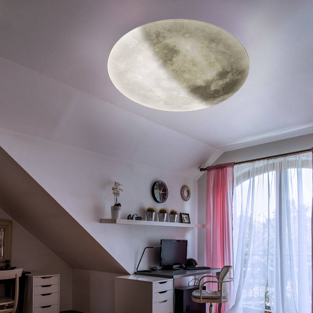 Deckenlampe Wohnzimmerleuchte Deckenleuchte Esszimmerlampe Schlafzimmerleuchte, Acryl weiß, Mond-Optik dimmbar Fernbedienung, LED 22W 2460Lm 3000K