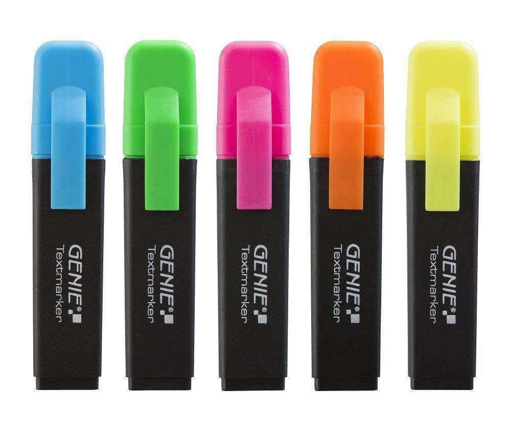 40x GENIE Textmarker 5 Farben Neon Marker Set Highlighter Stifte Leuchtmarker