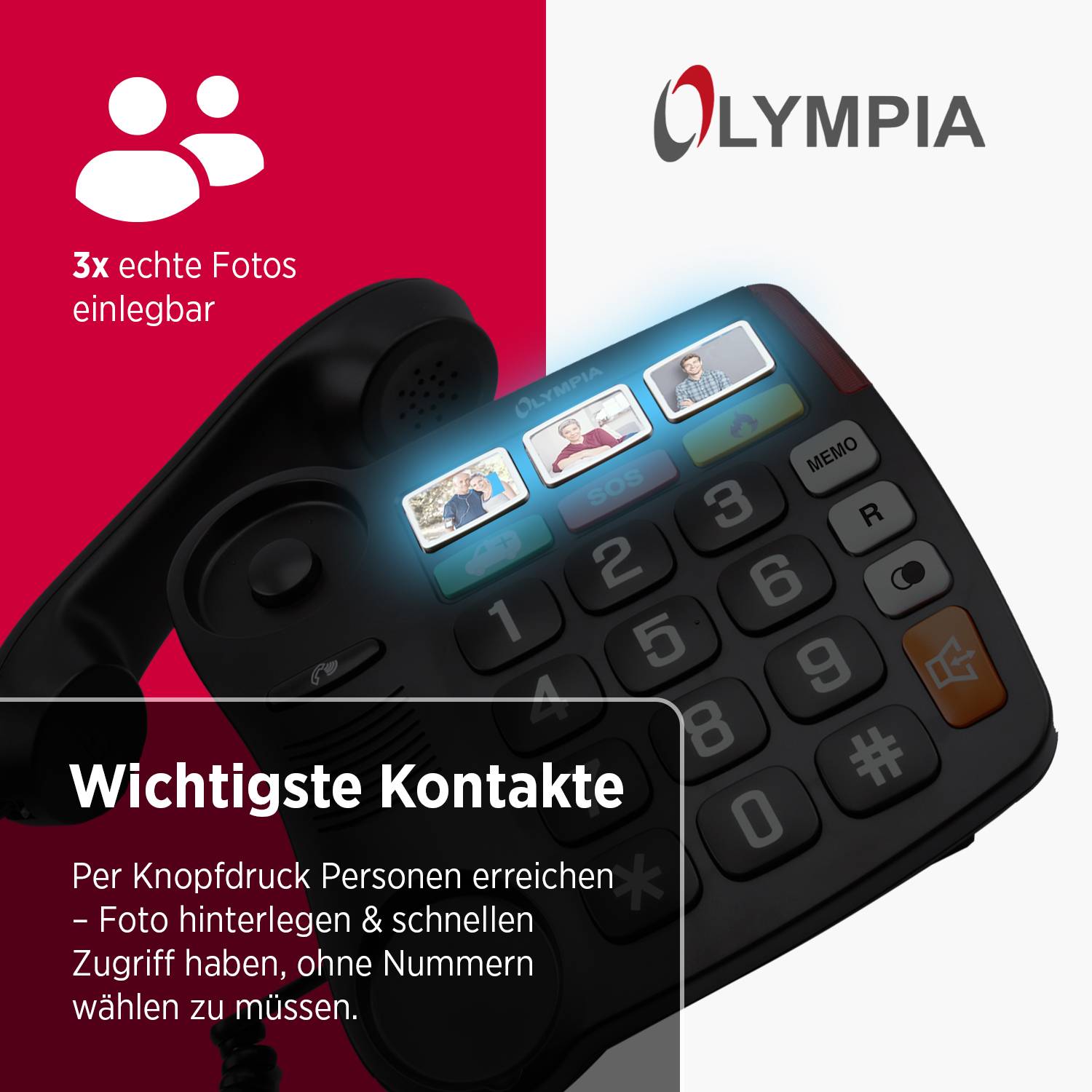 Olympia Großtastentelefon Senioren Extragroße Wahltasten Hörgeräte kompatibel