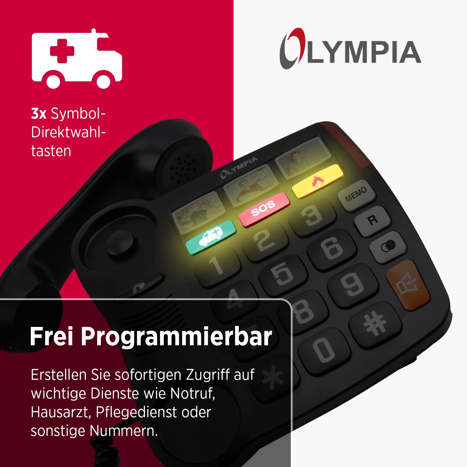 Olympia Großtastentelefon Senioren Extragroße Wahltasten Hörgeräte kompatibel