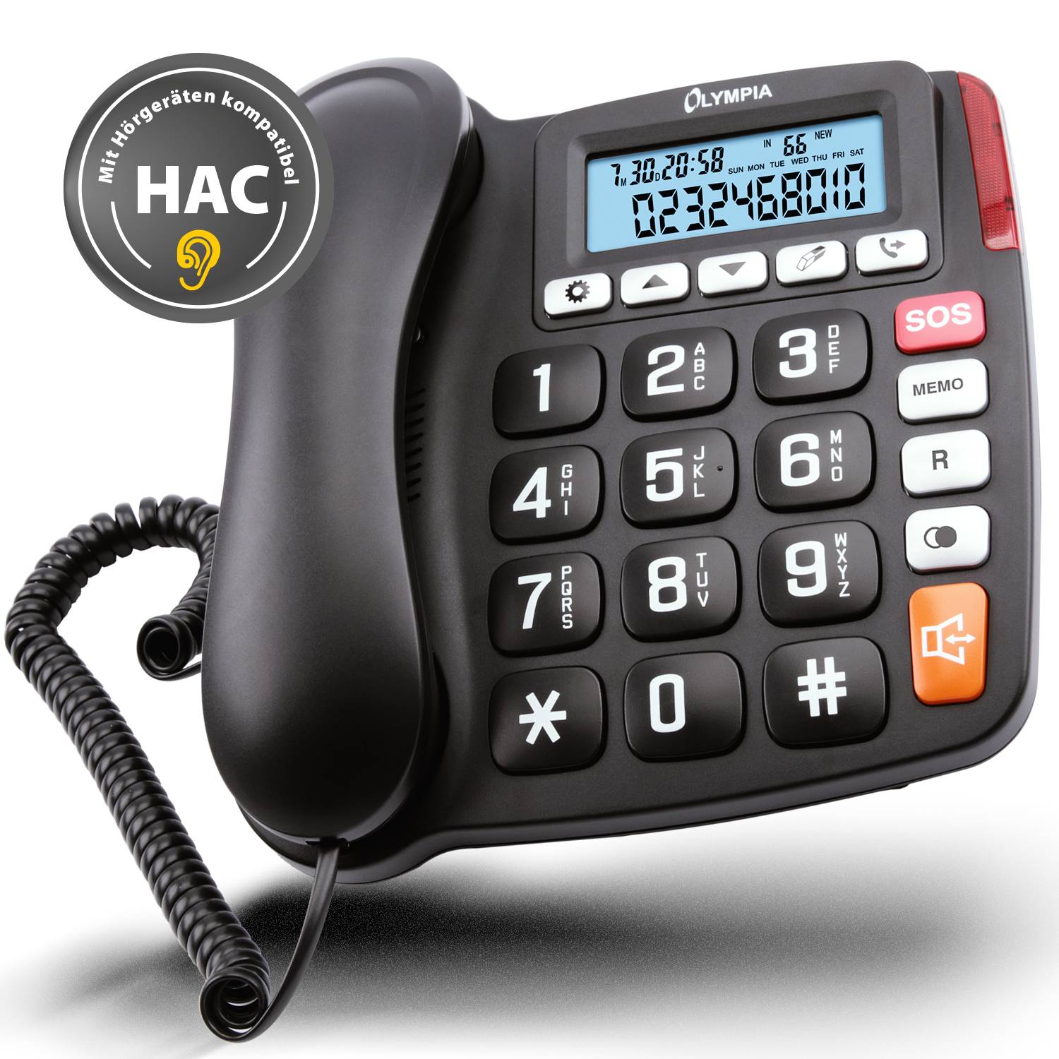 Ein großtastiges Telefon mit der Anzeige „032456001