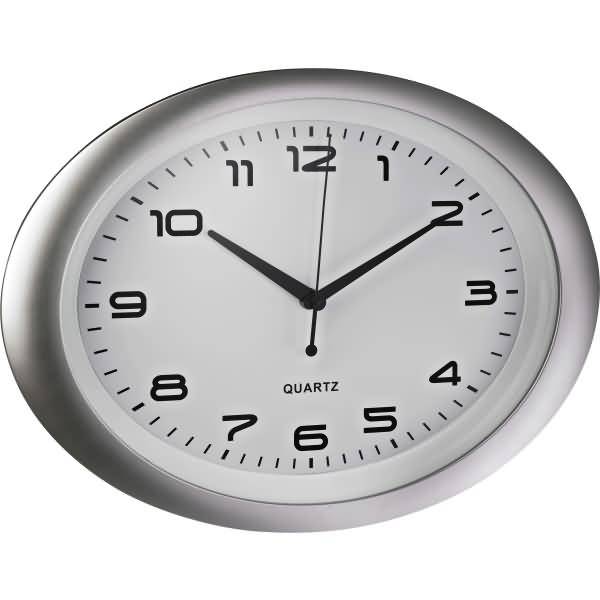 Wanduhr oval Kunststoff 40x30cm silber/weiß