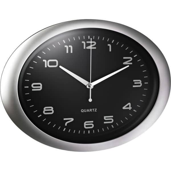 Wanduhr oval Kunststoff 40x30cm silber/schwarz