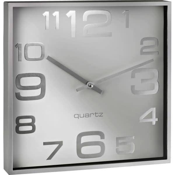 Wanduhr quadartisch Kunststoff 28,3x28,3cm silber/weiß