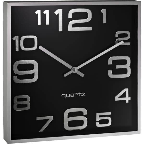 Wanduhr quadartisch Kunststoff 28,3x28,3cm silber/schwarz