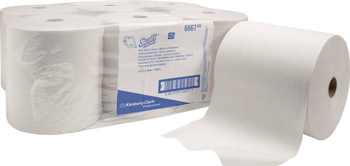 Rollenhandtuch SCOTT® 6667 1-lagig weiß L304ca.mxB200ca.mm KT=6 Rollen