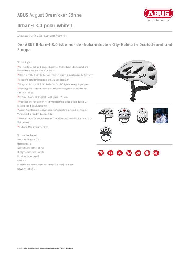 Radhelm Urban-I 3.0 Kopfumfang 56-61cm weiß ABUS