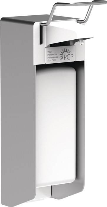 Ein weißer und grauer Spender mit der Aufschrift 