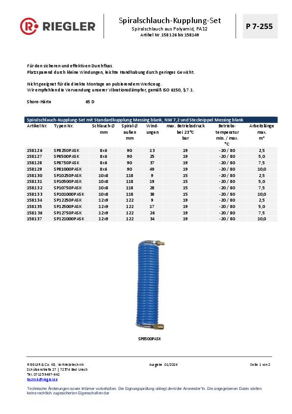 Spiralschlauch-Kupplung-Set ID 6mm AD 8mm L.5m Kuppl.DN 7,2 Rl.RIEGLER