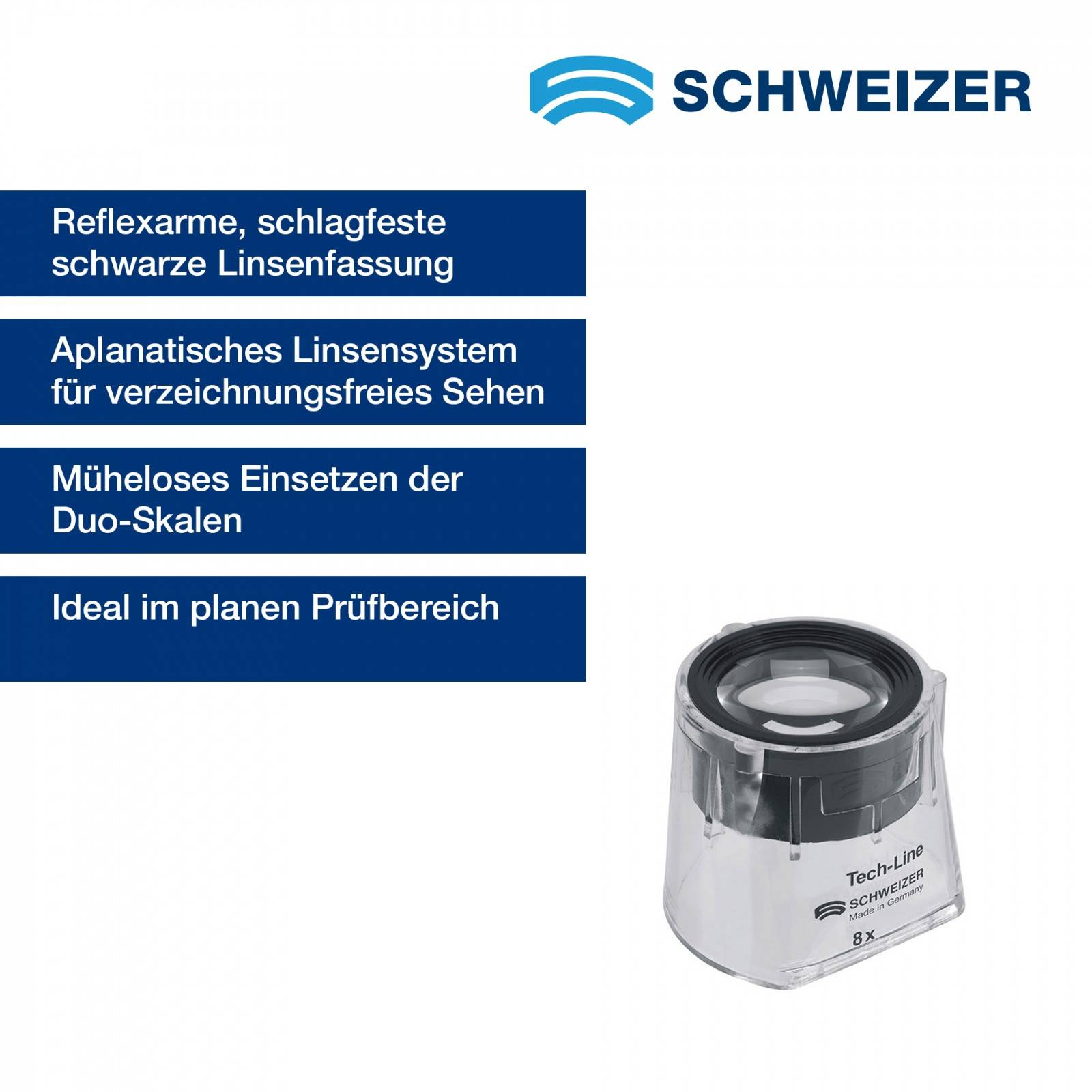 SCHWEIZER Standlupe Tech-Line FI x -FOKUS 8 x / Ø 30 mm, aplanatisch