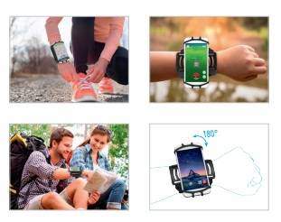 Collage mit einer Smartwatch, die an einem Schuh und am Handgelenk befestigt ist und zum Verfolgen von Aktivitäten oder zur Navigation verwendet wird, sowie Wanderer, die eine Karte konsultieren, und einer Illustration der Uhr, die sich um 180 Grad dreht.