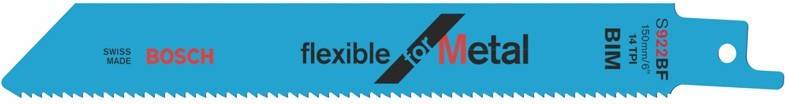 Blaue flexible Metallsägeblatt-Verpackung mit Bosch-Logo, beschriftet mit „flexible for Metal