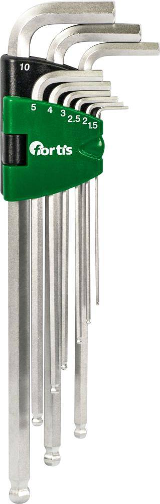 Winkelschraubendreher- Satz im Kunststoffhalter 9-teilig 1,5-10mm lang Kugelkopf FORTIS