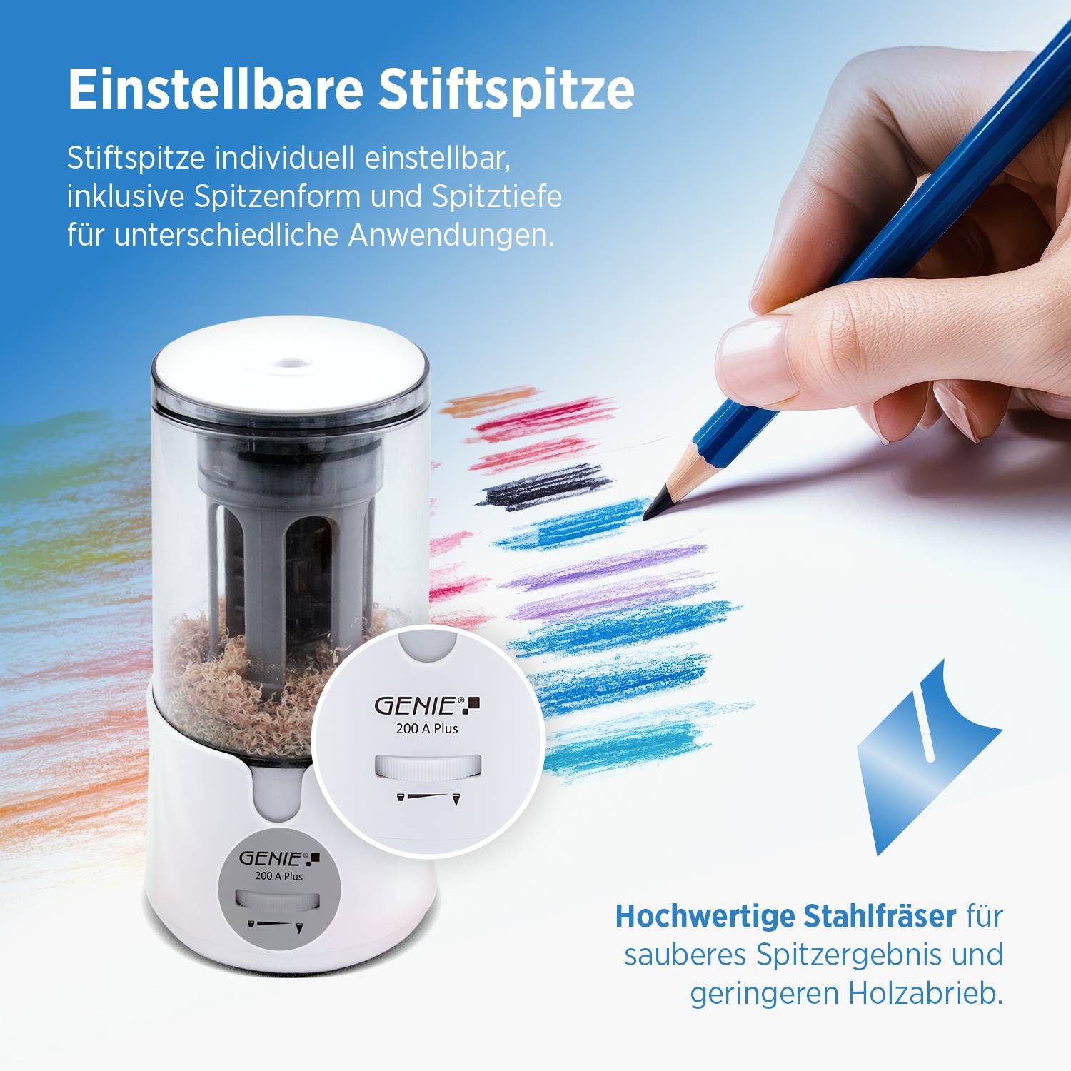 GENIE 200A Elektrischer Bleistiftspitzer Profi-Anspitzer Ø 6-12mm Netzbetrieb