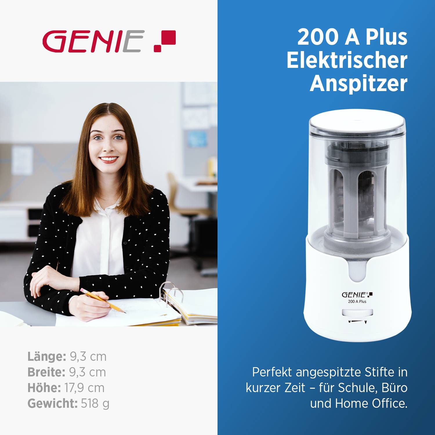 Genie 200A Elektrischer Bleistiftspitzer Profi-Anspitzer Ø 6-12mm Netzbetrieb