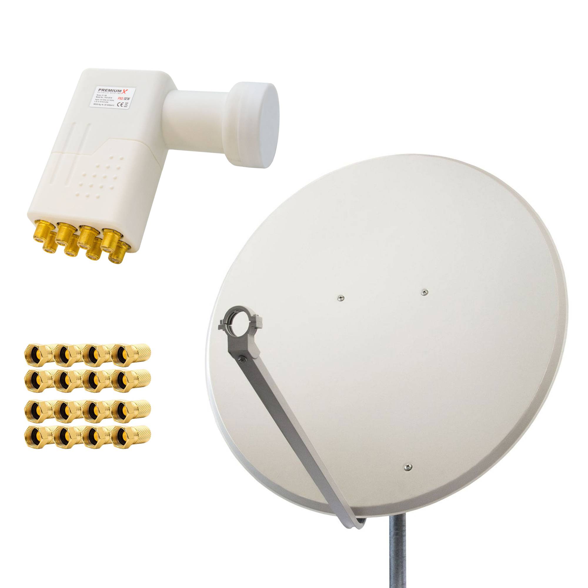 PremiumX Satelliten-Komplettanlage 100cm Satellitenschüssel Aluminium Hellgrau Satellitenantenne Octo LNB F-Stecker SAT 8 Teilnehmer