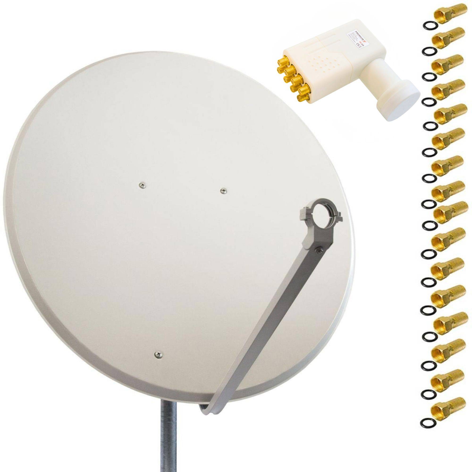 PremiumX Satelliten-Komplettanlage 100cm Satellitenschüssel Hellgrau Satellitenantenne Octo LNB F-Stecker, SAT bis 8 Teilnehmer