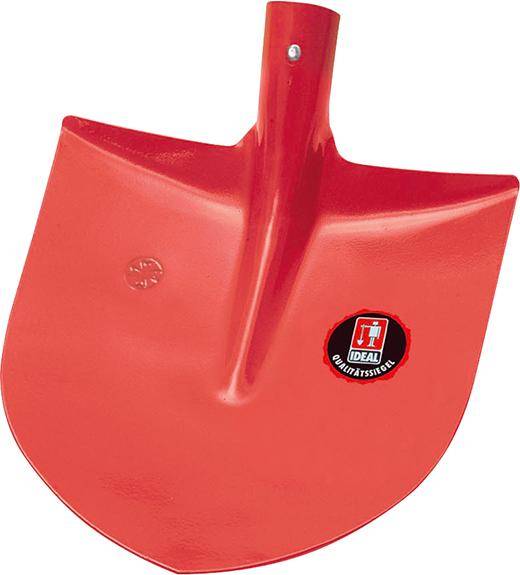 Roter Metallschaufalkopf mit spitzem oberen Kragen und breiter gerundeter Schaufel, auf weißem Hintergrund gezeigt.