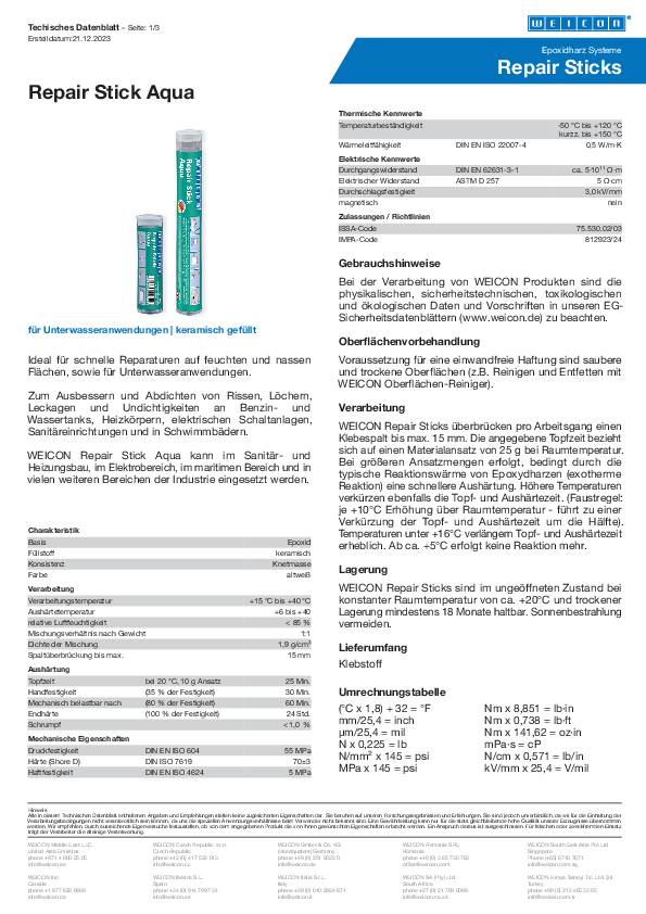 Repair Stick Aqua weiß 115g Stick WEICON