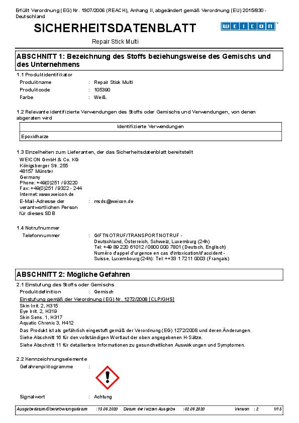 Repair Stick Multi weiß 115g Stick WEICON