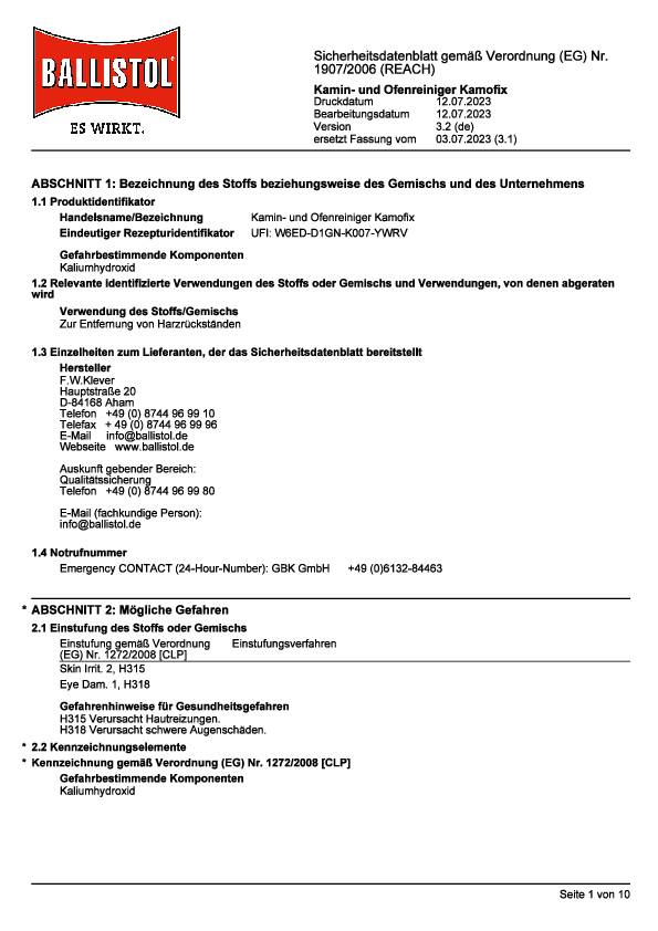 Kamin- u.Ofenreiniger 750ml Sprühflasche BALLISTOL