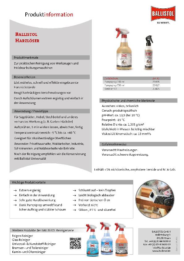 Harzlöser 750ml Sprühflasche BALLISTOL