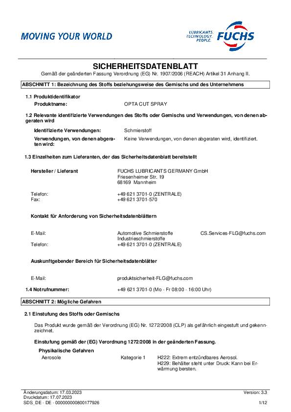 Hochleistungsschneidöl Cut Spray 400 ml Spraydose OPTA
