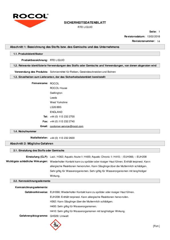 Metallzerspanungsschmierstoff RTD Liquid 400g Flasche ROCOL