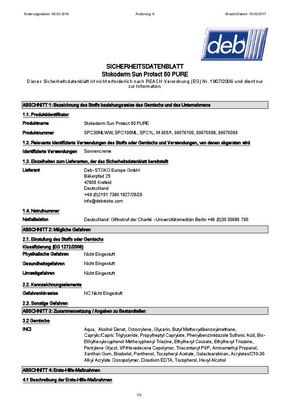 Stokoderm Sun Protect 50 PURE 1 L Kartusche Temporäre Alternative 4016208103135