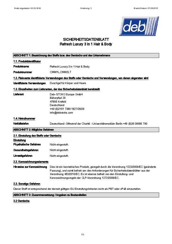 Refresh Luxury 3in1 HairBody 1L Luxuriöse Duschcreme Kartusche