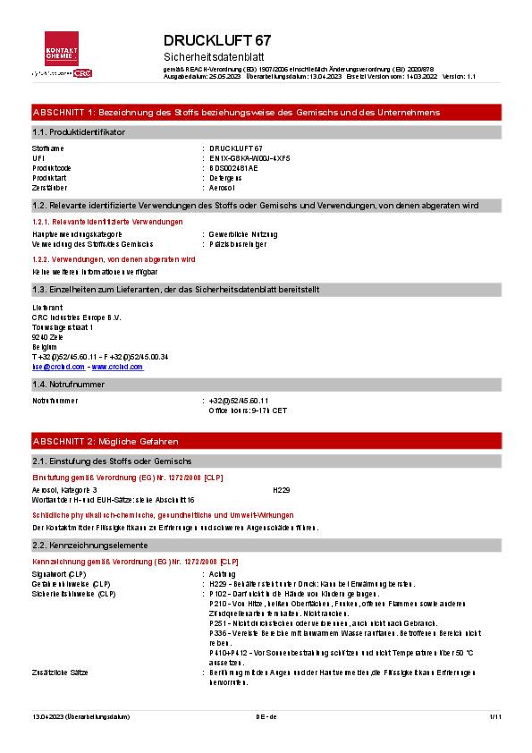 Druckluftspray DRUCKLUFT 67 400 ml Spraydose KONTAKT CHEMIE