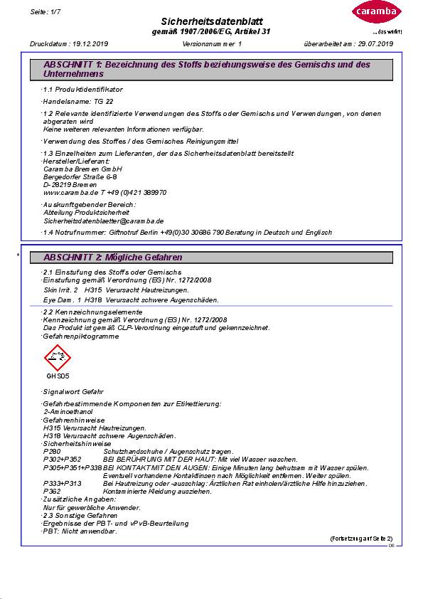 Industriereiniger TG 22 1l Konzentrat Flasche CARAMBA