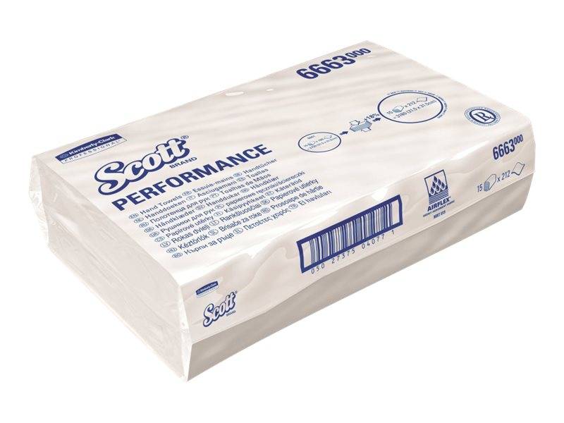 Scott PERFORMANCE Medium - Papiertücher - AIRFLEX-Gewebe - 212 Blätter - Interfold-Falzung - weiß (Packung mit 15)