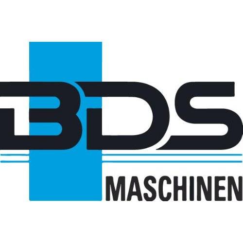 Logo mit großem schwarzem „BDS" über einer blauen Kreuzform und dem Wort „MASCHINEN"" darunter auf weißem Hintergrund.